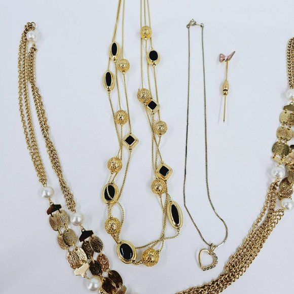 Assorted Bundle of Costume Jewelry Necklaces Rings Stick Pen Gold Metal Art Deco - Picture 7 of 15